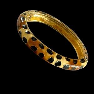 Vintage Kenneth Jay Lane KJL Gold Plated And Enamel Animal Print Hinged Bracelet
